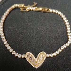 18k Gold Filled Over 925 Heart Bracelet with Crystals